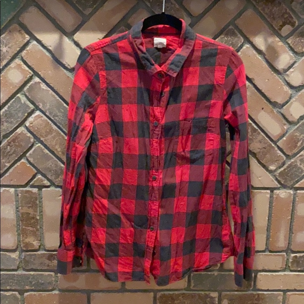 Jcrew Red And Grey Check Button Up - image 1